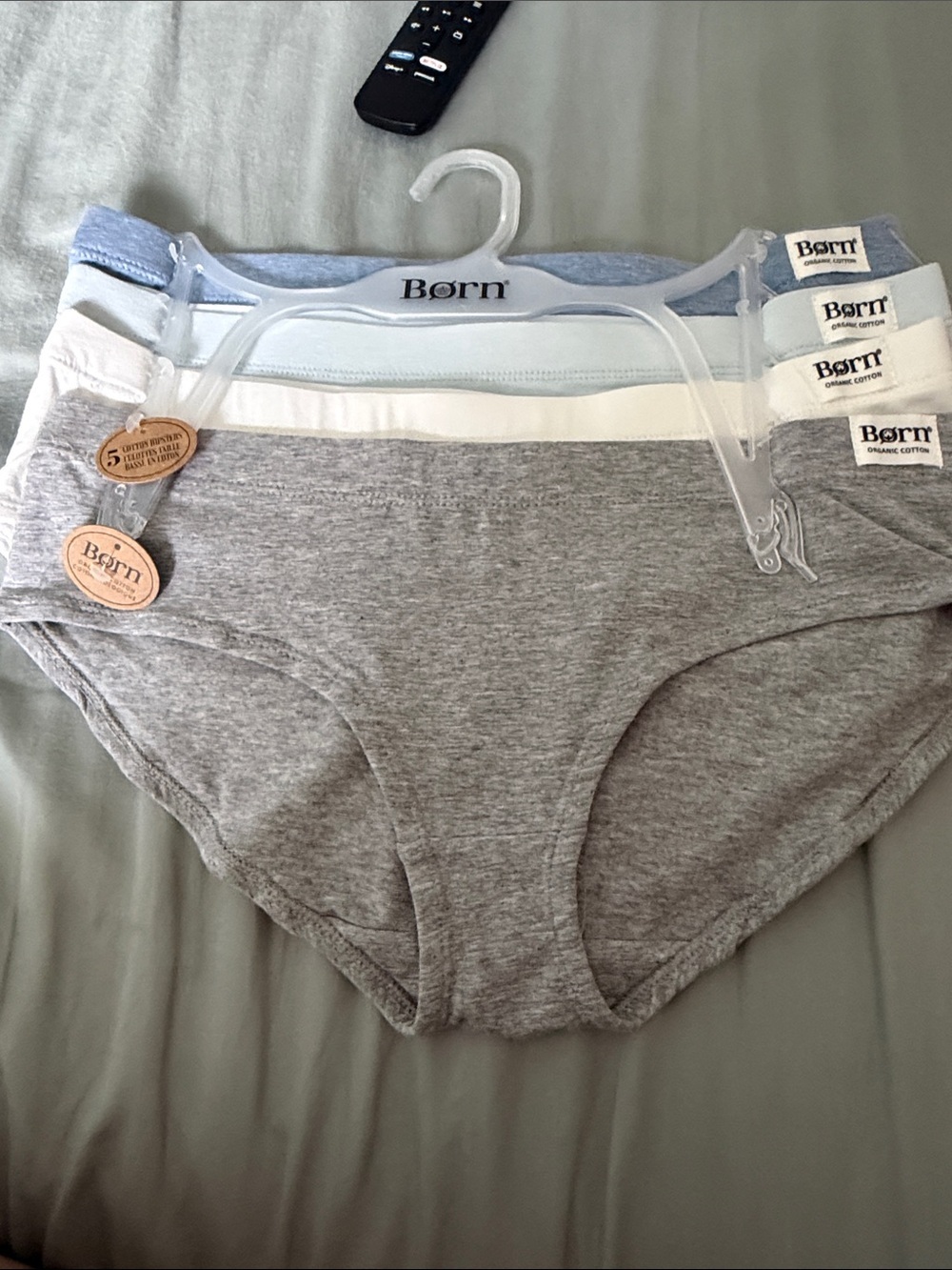 NWT Born Cotton Hipster Briefs - Light Blue, White & Heather Gray (4 Pack)